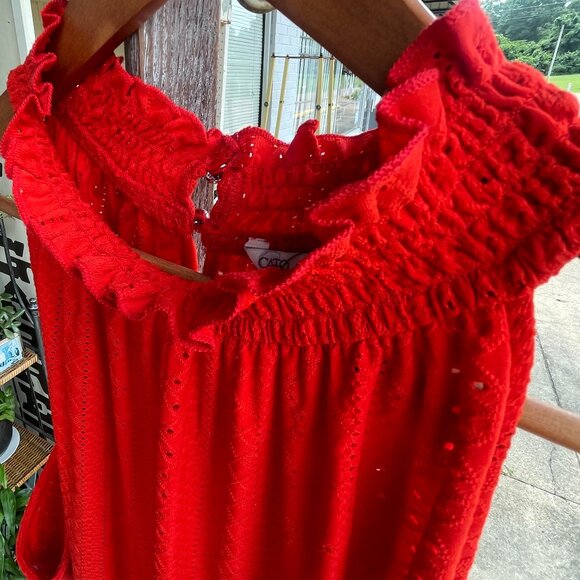 NWT Cato Women's Plus Size 26/28W Fiery Red Sleeveless Eyelet Tunic - Picture 7 of 16